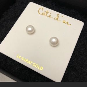14K solid gold, Pearl Earrings, COTE ‘D OR, NWT